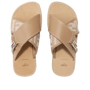 Fendi Leather FF Logo Sandals in Beige